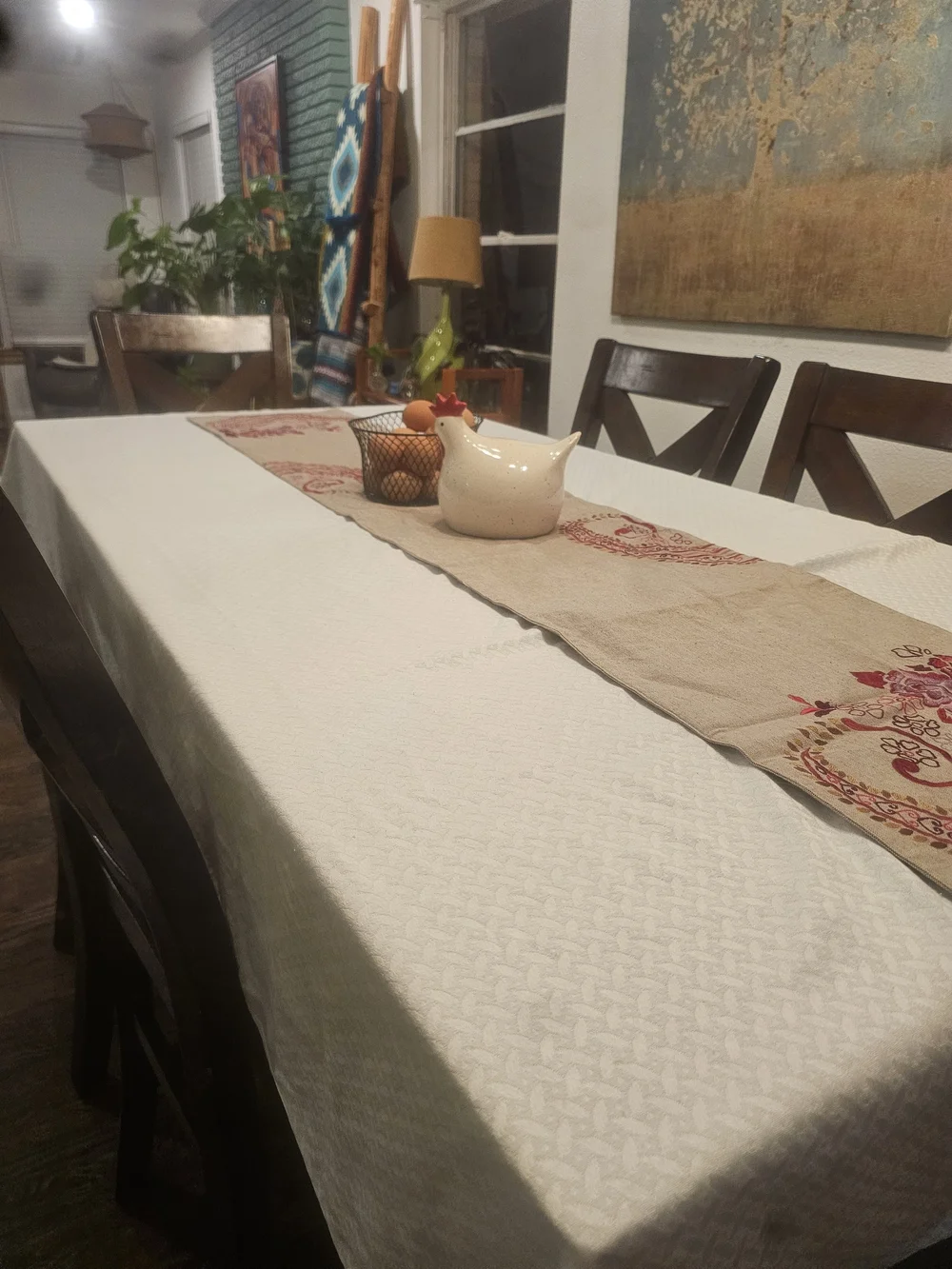 Beige Paisley Embroidered Table Runner with Pink Accents